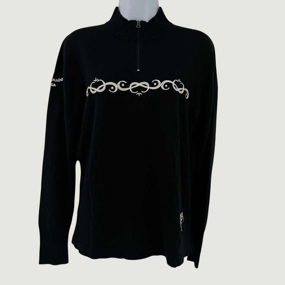 Pearl Izumi Classic Women XL Black Wool Blend Quarter Zip Cycling Sweater